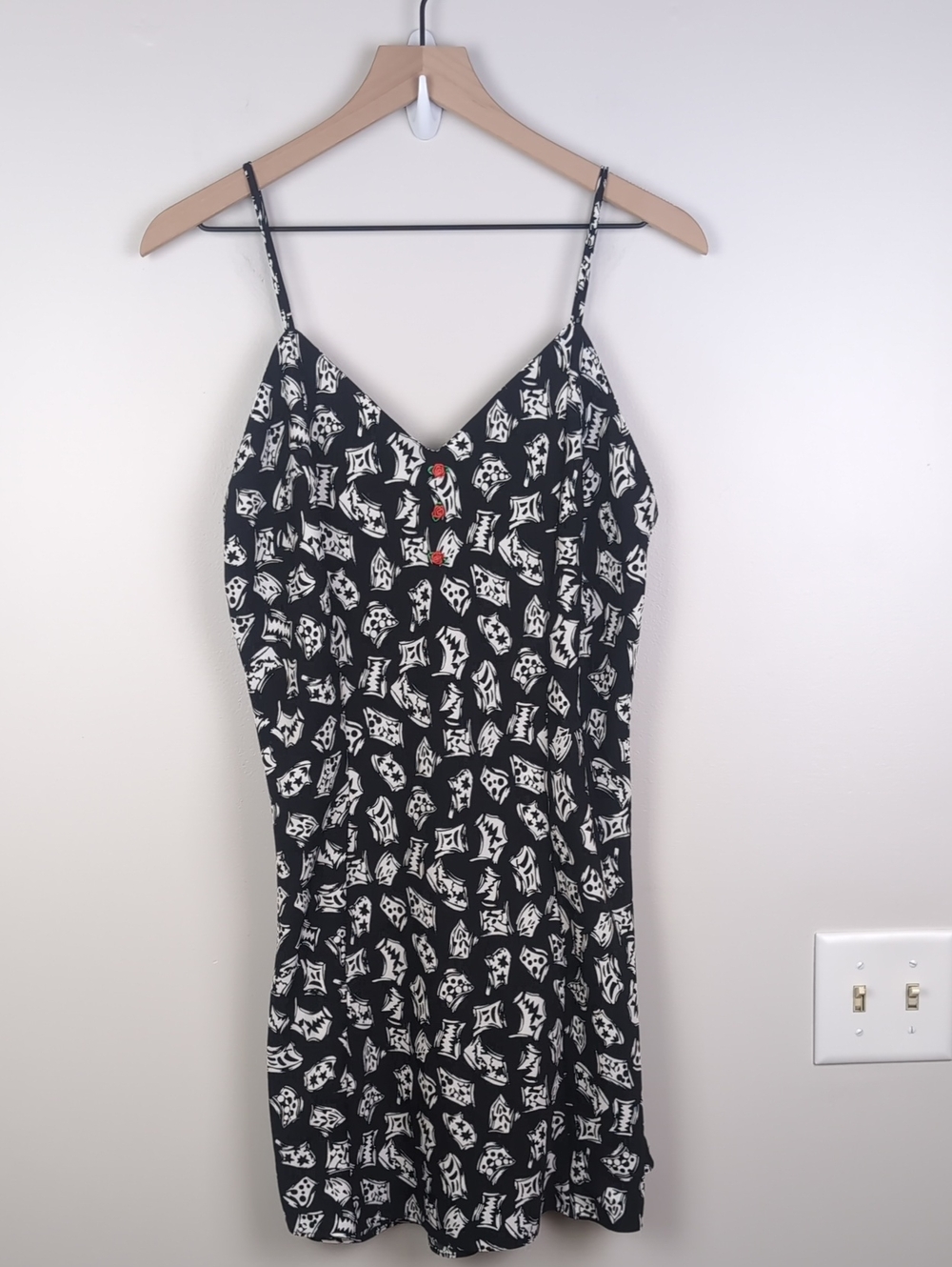 VINTAGE Y2K Slip Dress | Black and White Abstract Print | Circa 2000 Brand | L